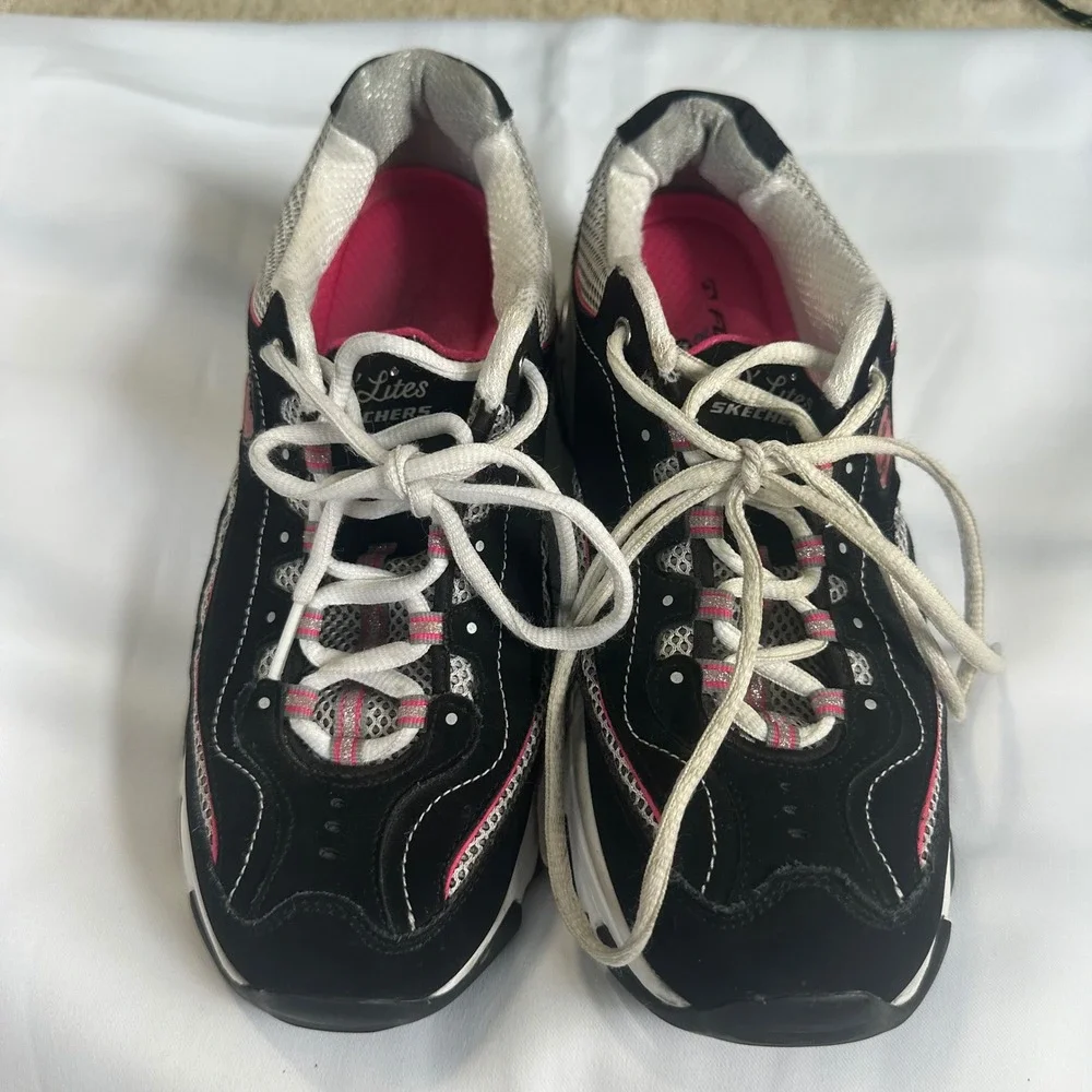 Skechers DLites Memory Foam Sneakers Black Pink White 11860EW Womens 9